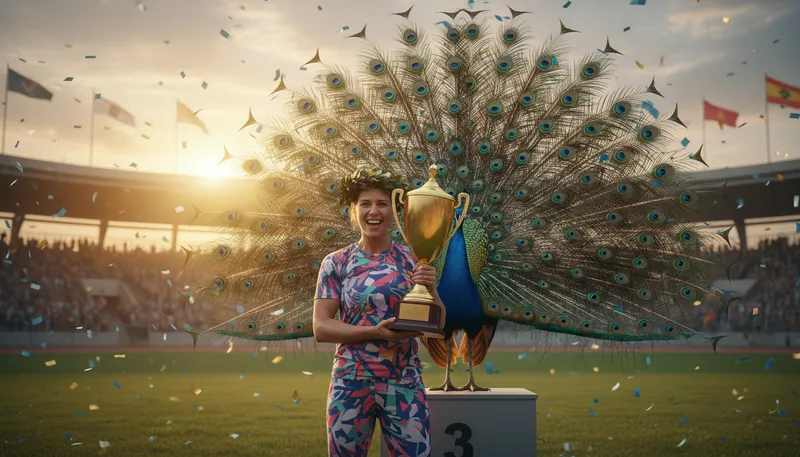 Illustration of proud as a peacock: Extremely proud or pleased.