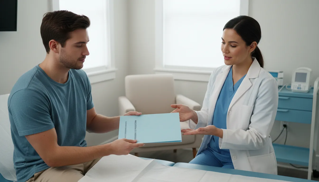 Illustration de PIS : document explaining a medical study to a patient