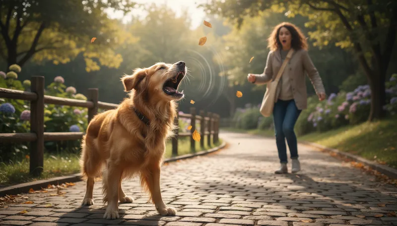 Illustration of woof: The sound a dog makes.