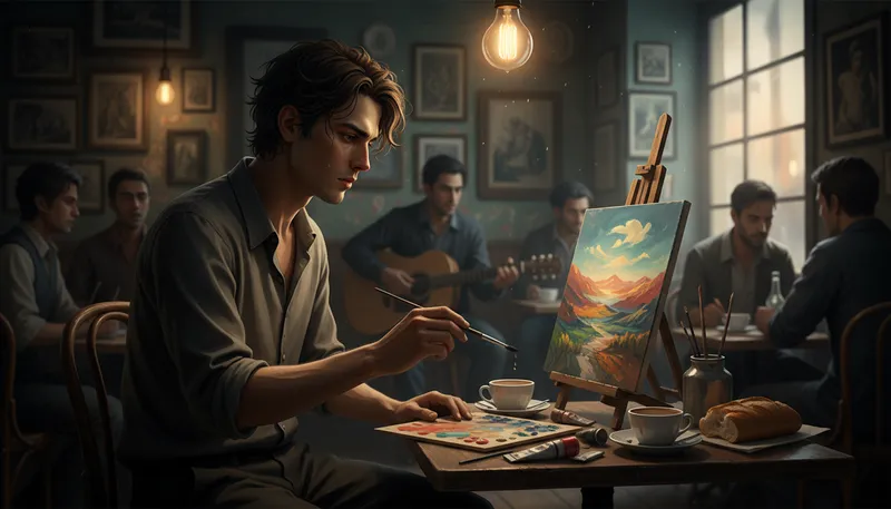 Illustration of starving artist: a creative person struggling financially