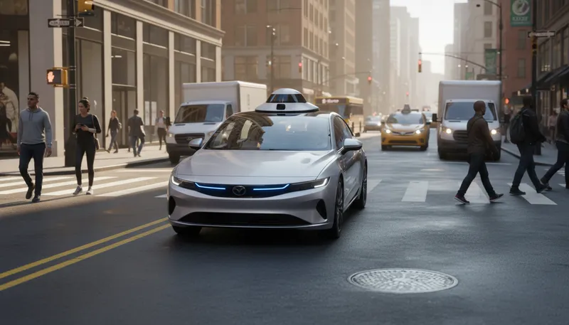 Illustration of driverless: A vehicle that operates without a human driver.