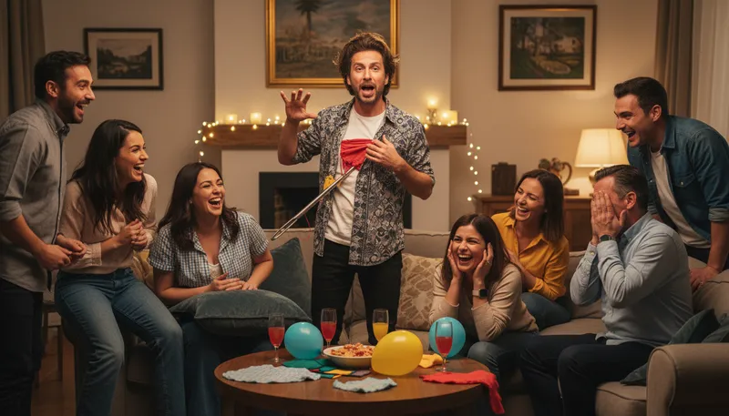 Illustration of funny man: a person who tells jokes or makes others laugh.