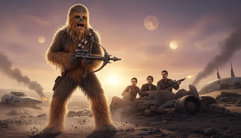 Illustration of chewbacca: A tall, furry character from Star Wars.