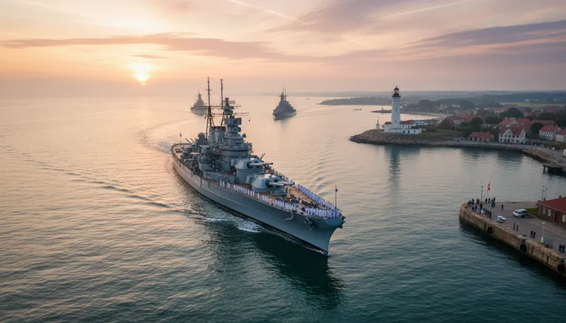 Illustration of battleships: Large warships equipped for combat.