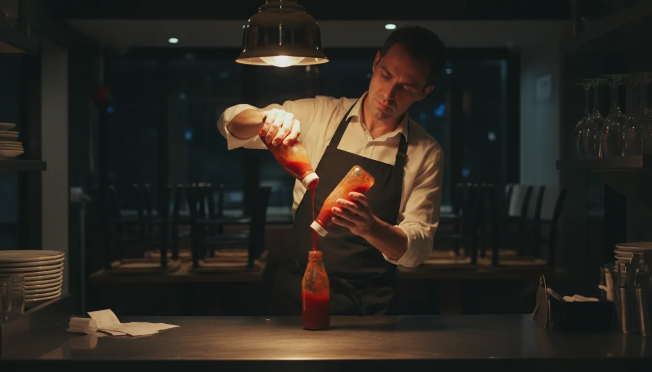 Ilustração de marry the ketchup: to combine two partly empty bottles into one