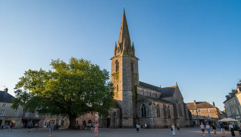 Illustration of spire: A tall, pointed structure on a building.