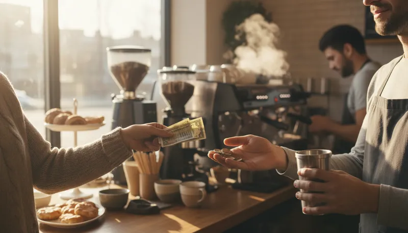 Illustration of coffee money: small amounts of cash for minor expenses.