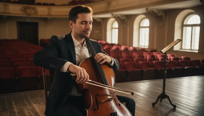 Illustration of cello: A string instrument played with a bow.