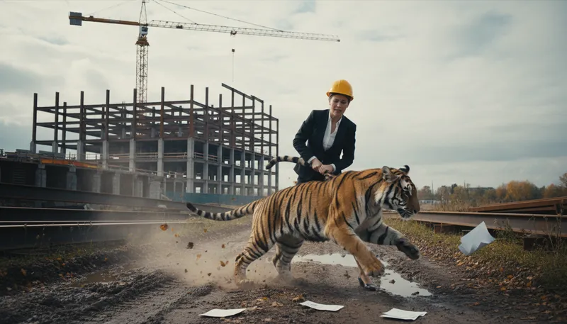 Illustration of have a tiger by the tail: to be in a risky or challenging situation