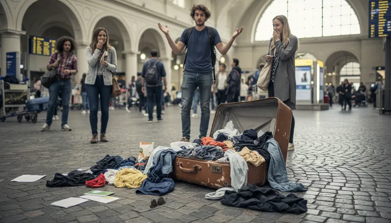 Illustration of suitcase: A portable container for carrying clothes and belongings.