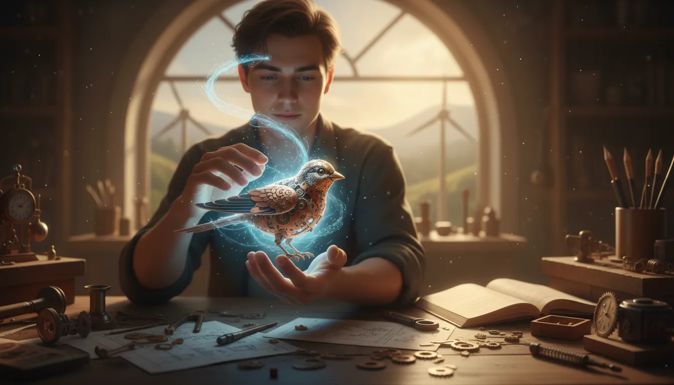 Ilustrasi bird of one's own brain: An idea or thought produced by oneself.