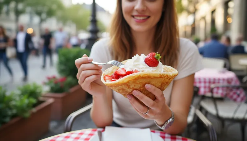 Illustration of crepe: A thin pancake, often filled with sweet or savory items.