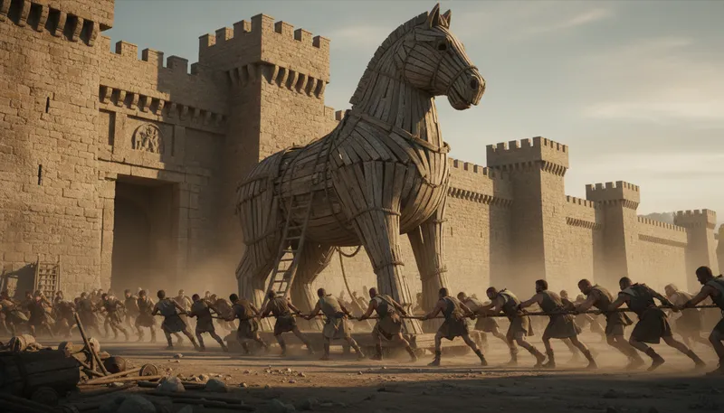 Illustration of trojans: People from ancient Troy.