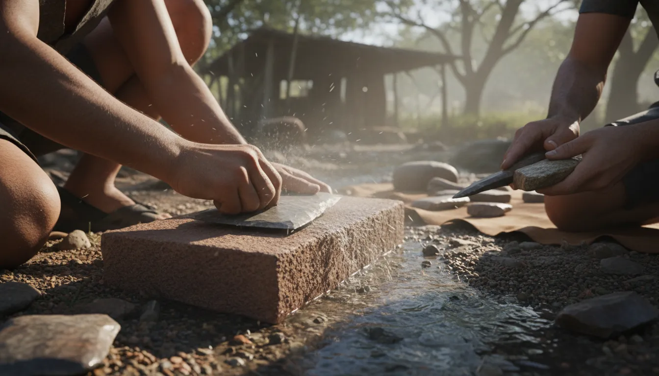 abrasive 일러스트: A rough material used to grind or polish a surface.