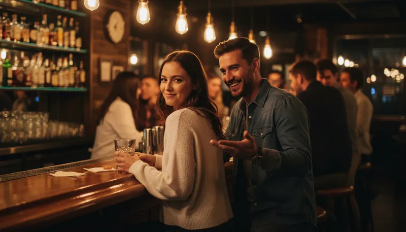 Illustration of chat up: To engage someone in flirtatious conversation.
