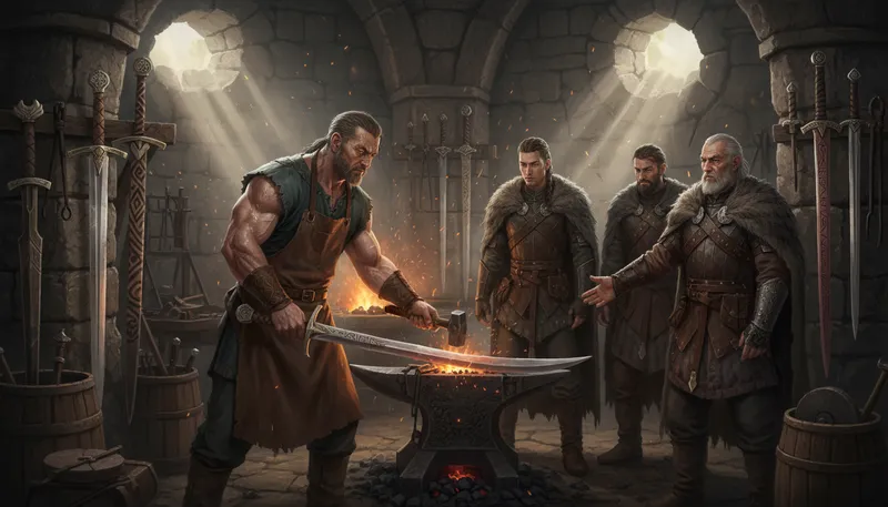Illustration of wayland: a mythical blacksmith