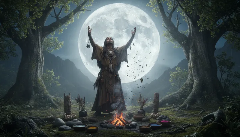 Illustration of shaman: A person acting as a healer or spiritual guide.