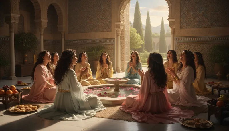 Illustration of harem: A domestic space for multiple wives or concubines.