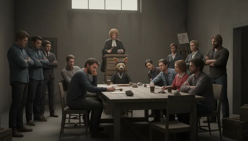 Illustration of kangaroo court: An unfair or biased trial.