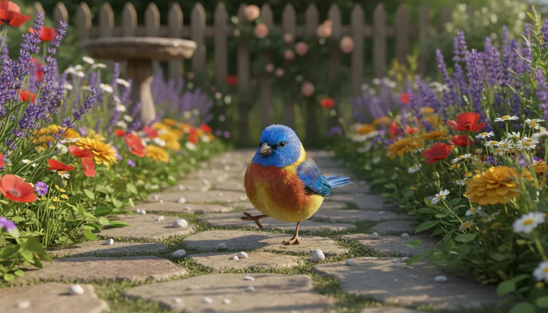 Illustration of bunting: small bird with a colorful plumage