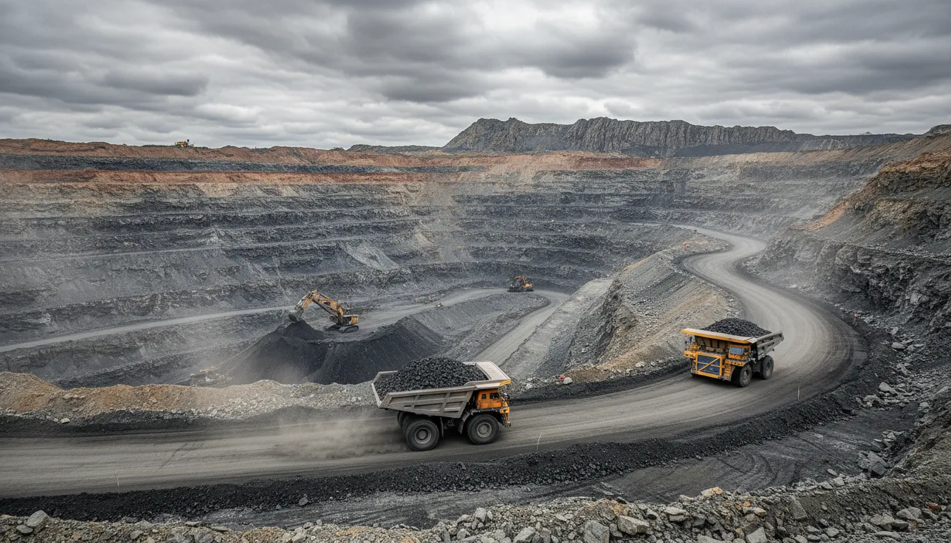 Illustration of nonrenewable resource: A material from nature, like coal or oil, that cannot be replaced quickly.