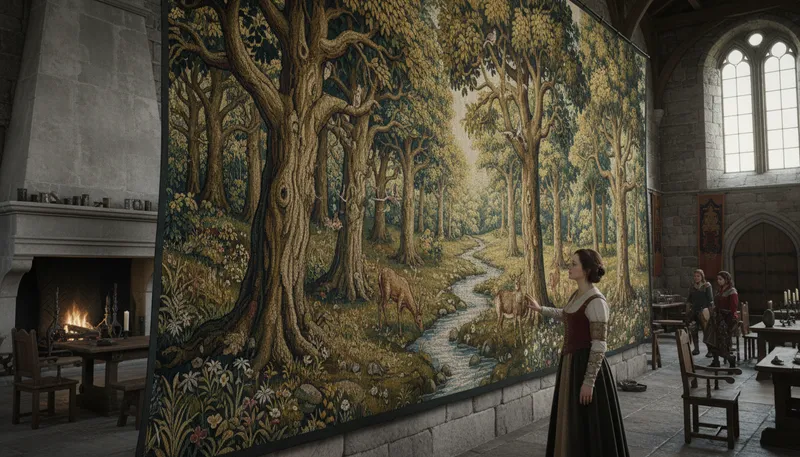 Illustration of arras: A wall hanging made of woven fabric.