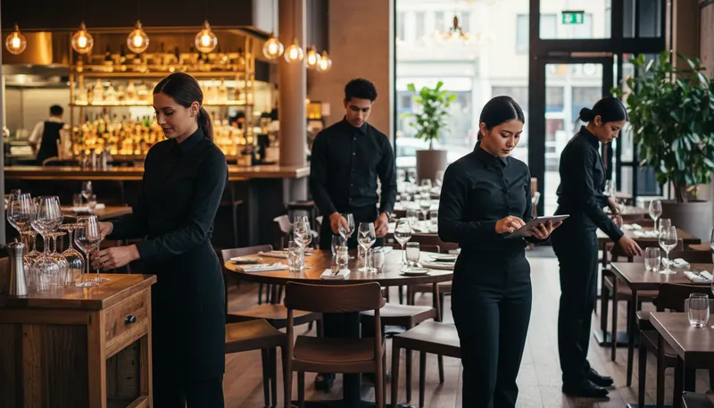 Illustration of FOH: Abbreviation for a term in hospitality.