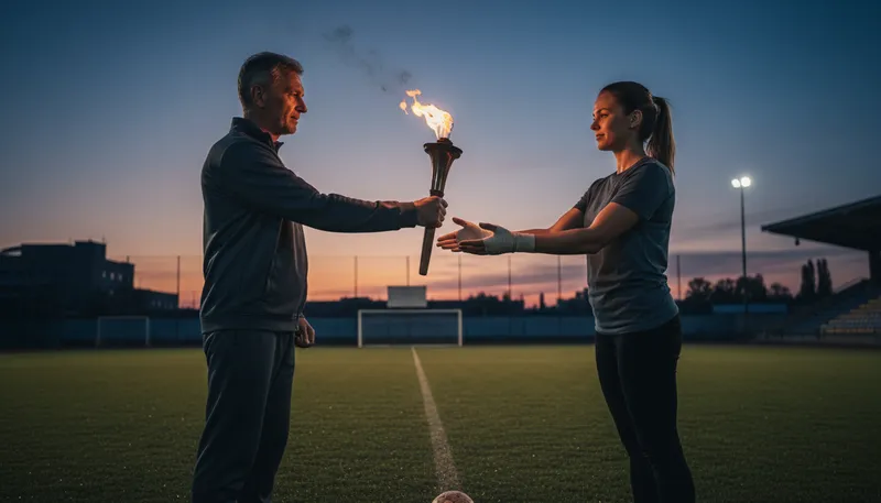 Illustration of pass the torch: transfer responsibility or leadership