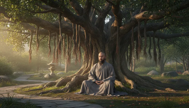 Illustration of taoist: Relating to a philosophy emphasizing harmony with nature.