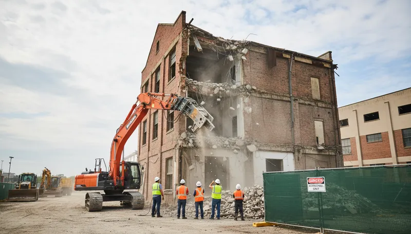 Illustration of demolish: to completely destroy a building or structure
