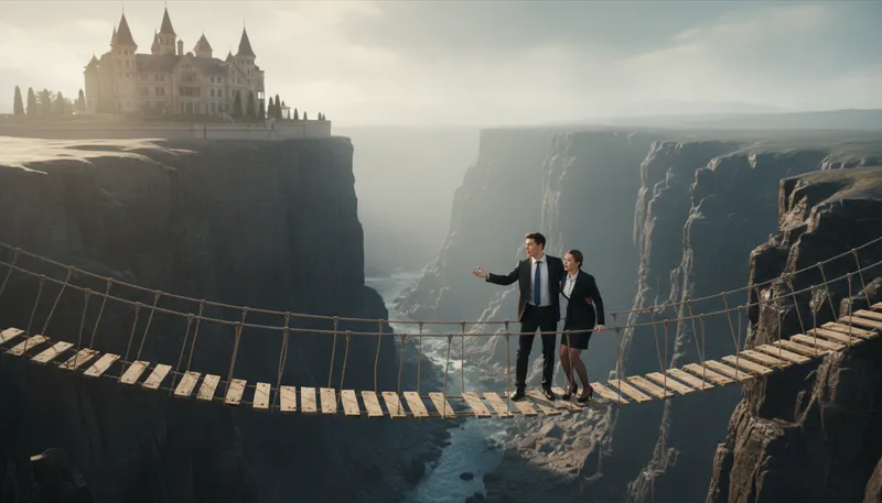Illustration of a bridge too far: An unattainable goal or limit.