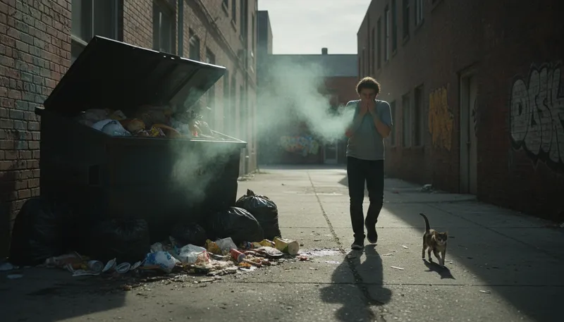 Illustration of oder: A strong, unpleasant smell or scent.