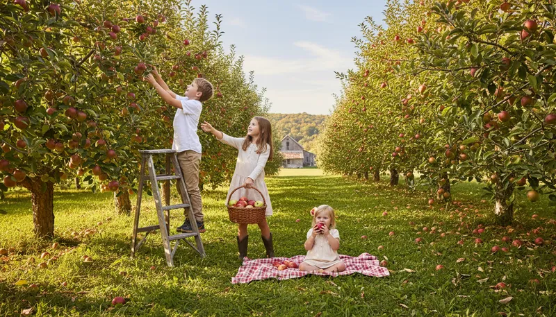 Illustration of orchard: A piece of land with fruit trees.