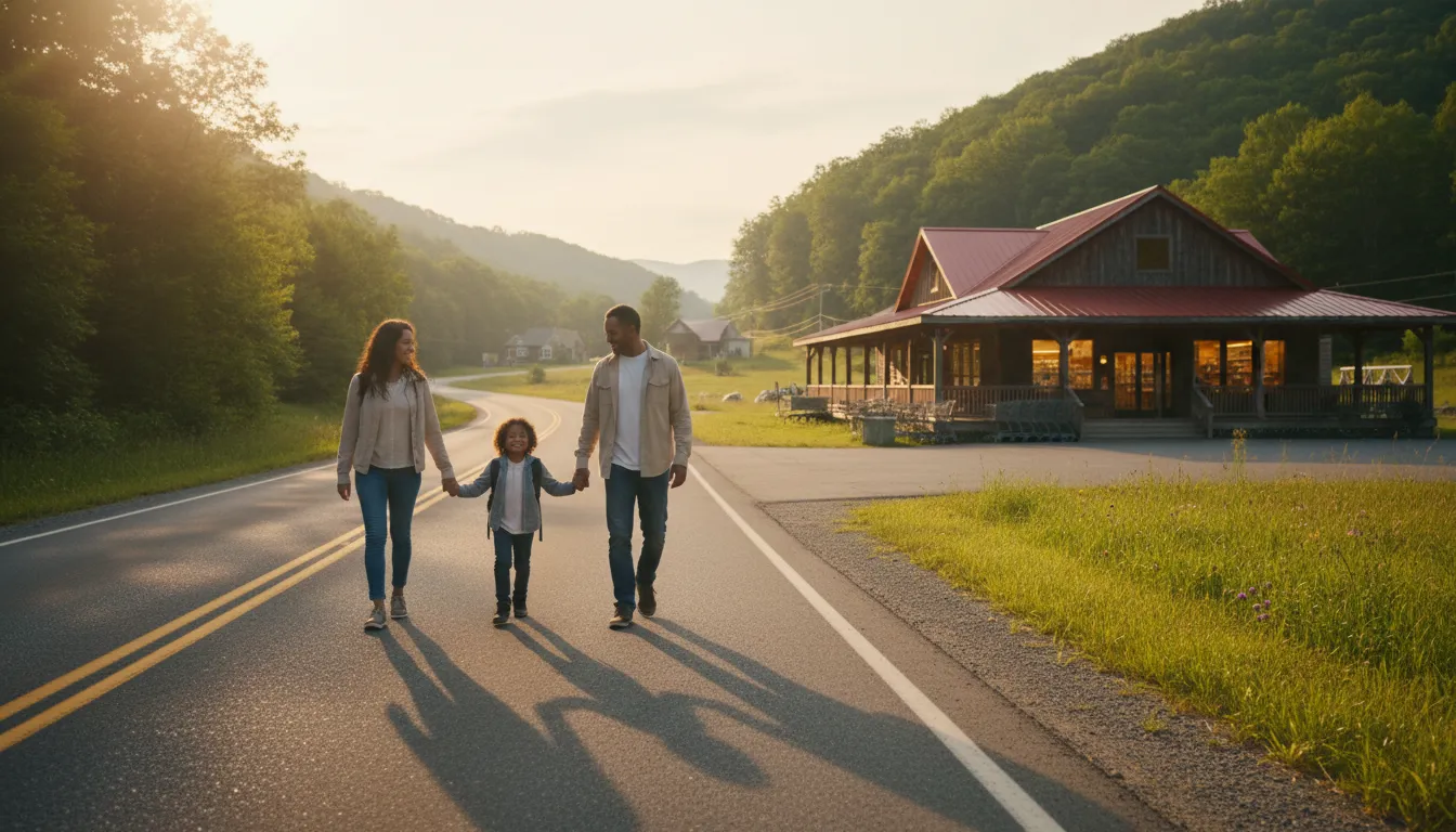Ilustrasi go down the road: Travel along a particular path.