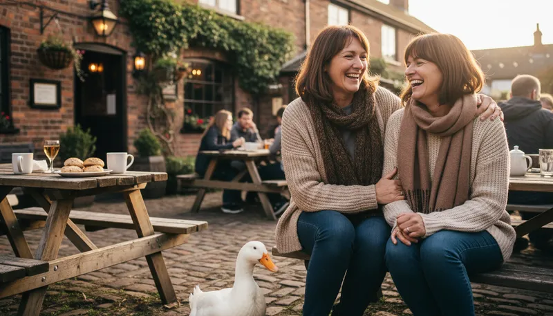 Illustration of ay up me duck: a friendly greeting in some English regions
