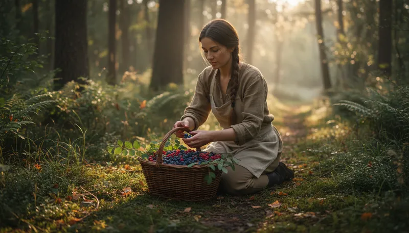 Illustration of gatherer: A person who collects food or resources.