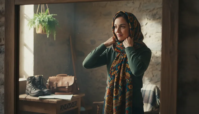 Illustration of headscarf: a piece of cloth worn on the head.