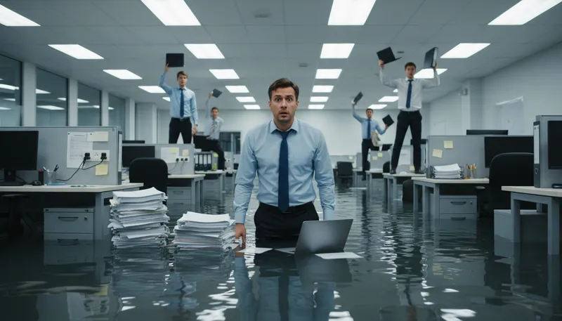 Illustration of deep water: A difficult or dangerous situation.