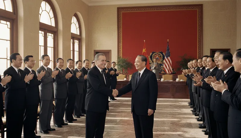 Illustration of nixon in china: refers to Nixon's visit to China in 1972.
