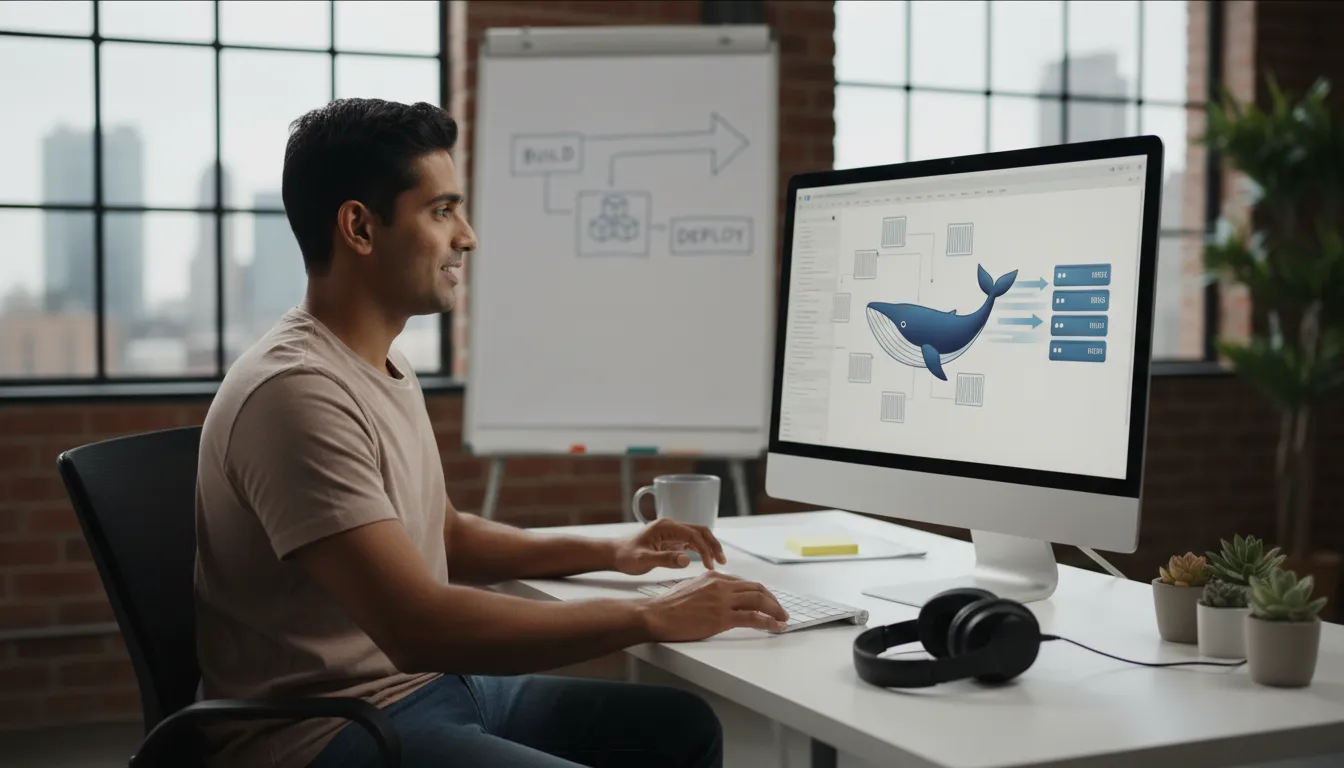 docker-এর ইলাস্ট্রেশন: A platform for developing and running applications.
