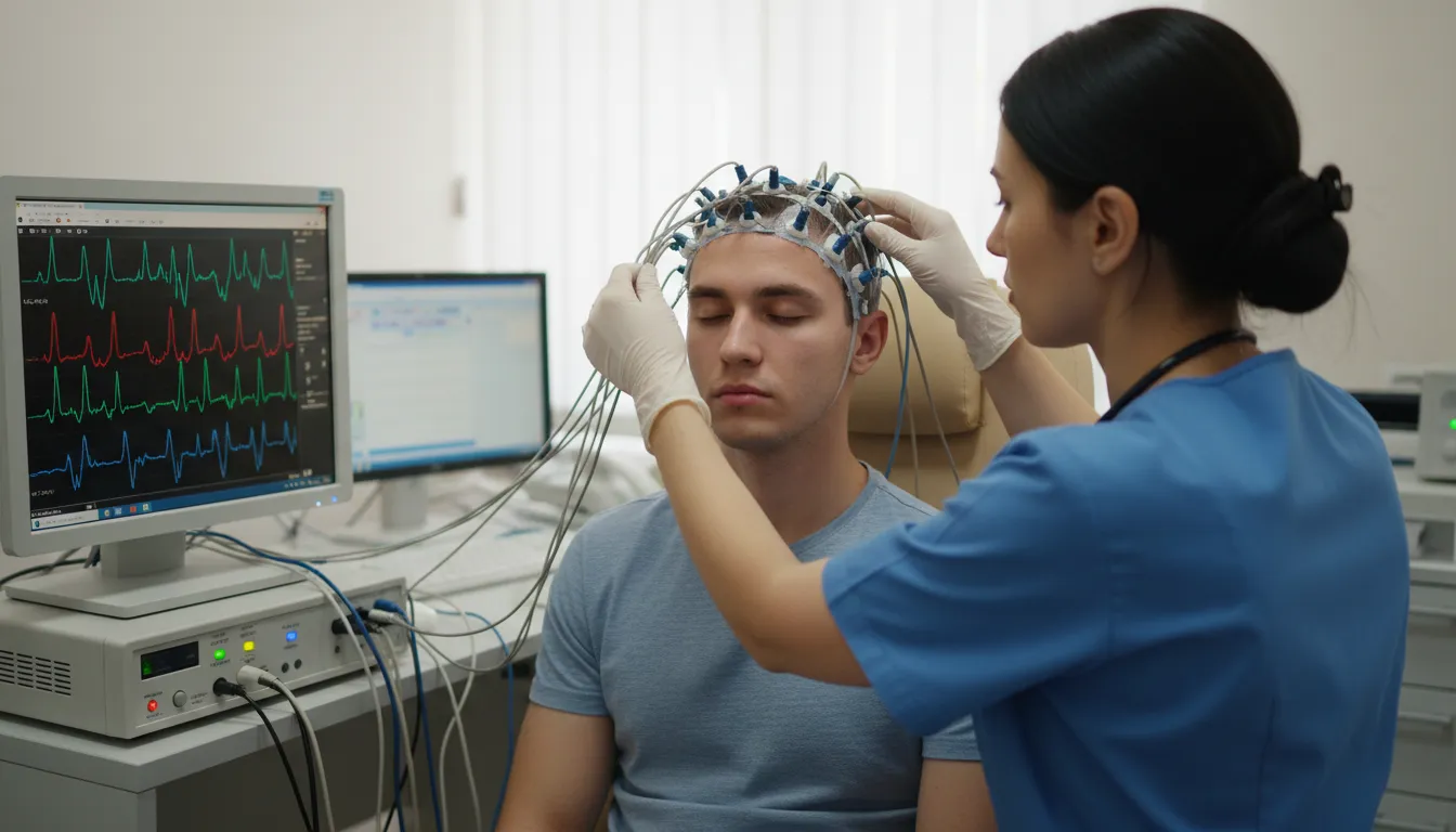EEGのイラスト：A test measuring electrical brain activity.