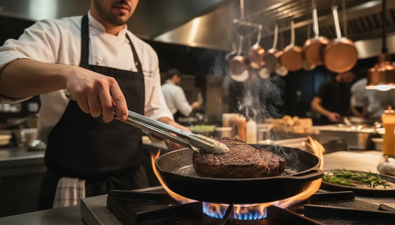 Illustration of sear: to burn or char the surface of something