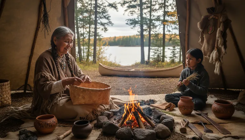 Illustration of algonquin: A group of Native American tribes.
