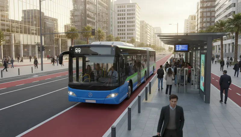 Illustration of brt: Bus Rapid Transit; efficient bus system.