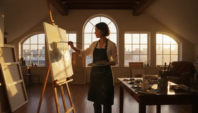 Illustration of atelier: a workshop or studio for artists.