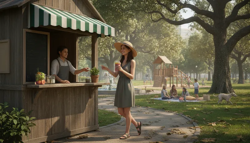 Illustration of kiosk: A small structure used for selling goods or information.