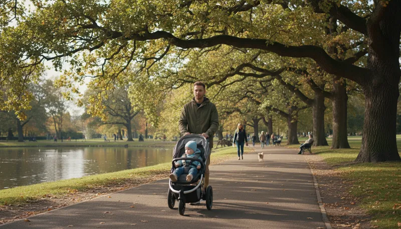 Illustration of stroller: A device for pushing a baby around.