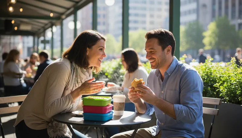 Illustration of flirt: To behave playfully to show romantic interest.