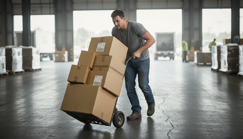 Illustration of dolly: A small cart for moving heavy items.
