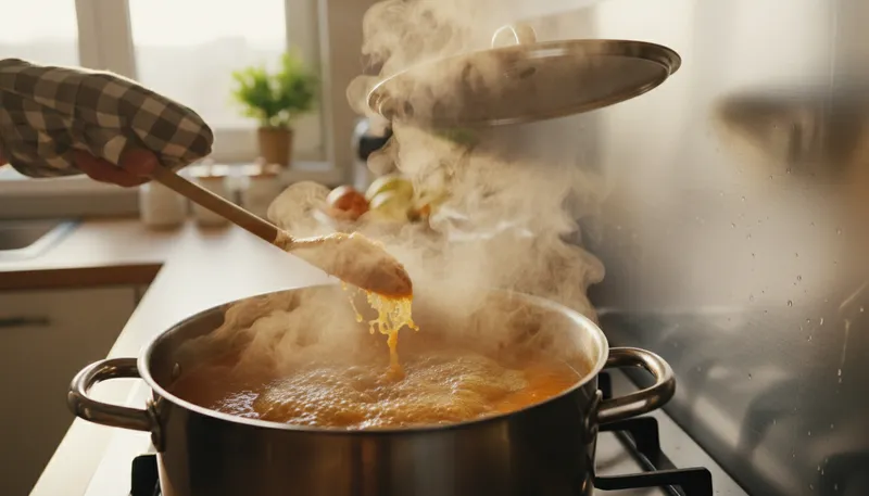 Illustration of boiling hot: Extremely high temperature; very hot.